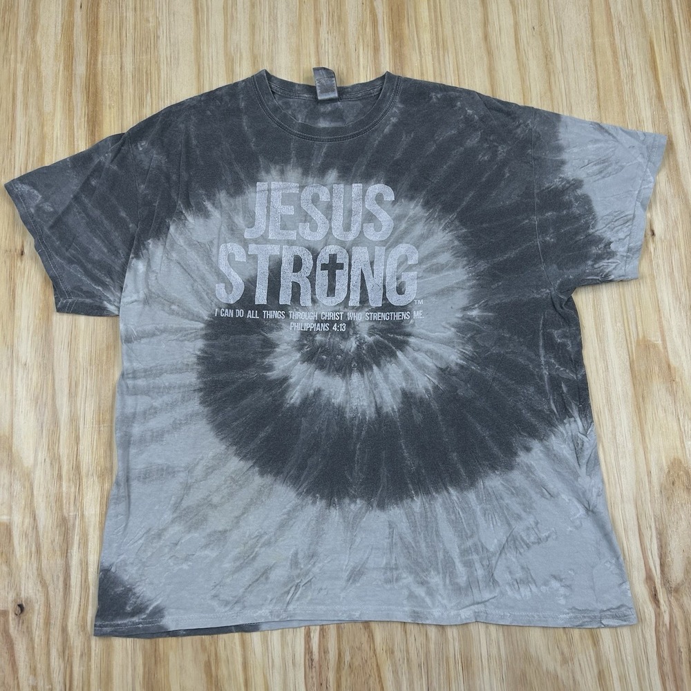 Jesus Strong T-Shirt Tie Dye Spiral Christian Philippians 4:13 Graphic Gildan XL